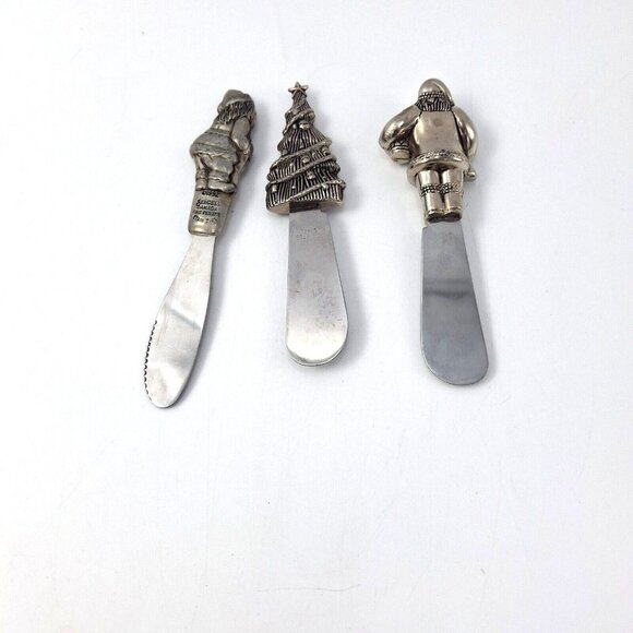 Seagull Pewter Christmas Holiday Spreaders Cheese Knives Circa 1992  - Set of 3 - Picture 2 of 9